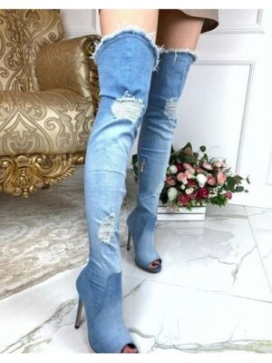 Джинсовые сапоги-ботфорты