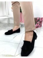 Туфли лоферы с кисточками замшевые