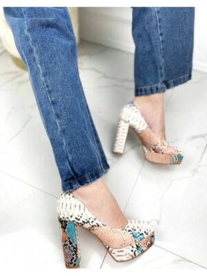 Туфли питон на широком каблуке