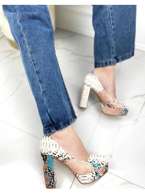 Туфли питон на широком каблуке