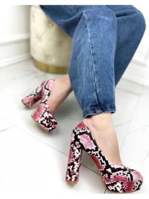 Туфли питон на широком каблуке