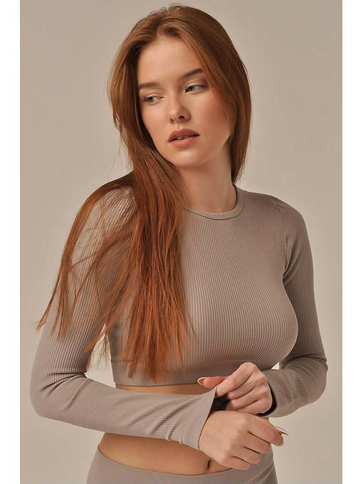 MY Топ женский TOP MANICA LUNGA RIB (1/45) (льняной)