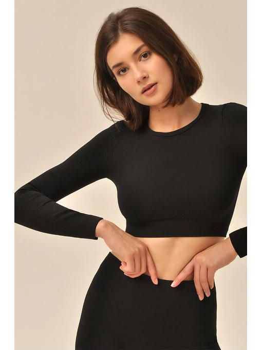 MY Топ женский TOP MANICA LUNGA RIB (1/45) (черный) — изображение 2