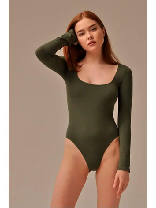 MY Боди женское BODY SCOLLATURA QUADRATA (1/68) (оливковый) — изображение 2