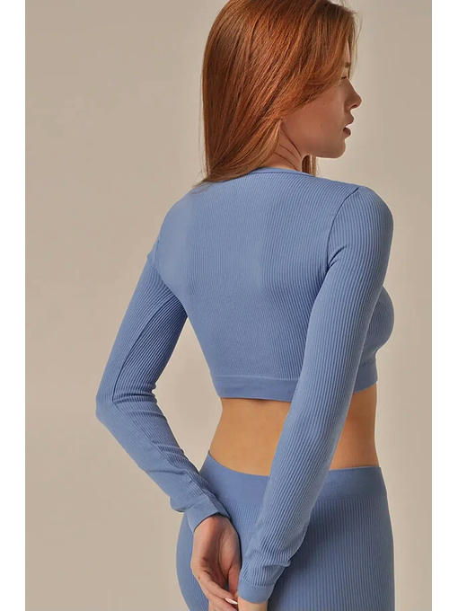 MY Топ женский TOP MANICA LUNGA RIB (1/45) berry (голубой) — изображение 2
