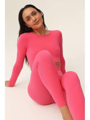 MY Топ женский TOP MANICA LUNGA RIB (1/45) (розовый)