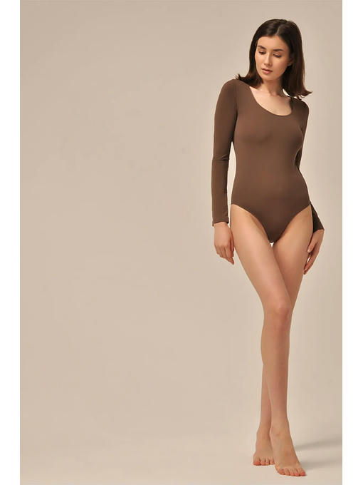 MY Боди женское BODY MANICA LUNGA (1/47) (темно-коричневый) — изображение 2