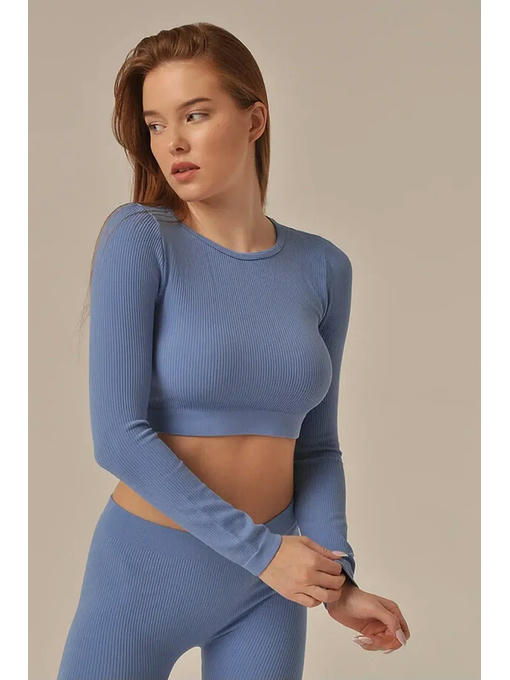 MY Топ женский TOP MANICA LUNGA RIB (1/45) berry (голубой)