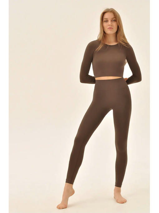 MY Топ женский CROP TOP MANICA LUNGA (1/72) (темно-коричневый) — изображение 2