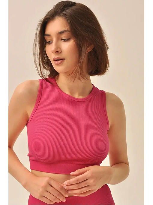 MY Топ женский TOP SENZA MANICHE RIB (1/100) (розовый)