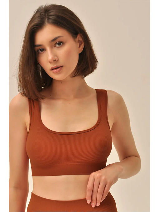 MY Топ женский TOP SPALLA LARGA RIB (1/100) (корица) — изображение 2