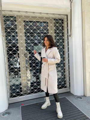 Пальто из кашемир меланжа на трикотаже