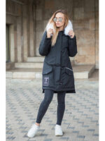 Теплая женская парка с меховым воротником черная