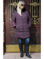 Зимняя куртка-пальто в цвете марсала с капюшоном