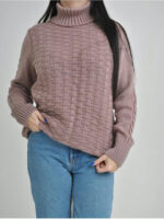 Удлиненный женский свитер Плетение в цвете в цвете пудра