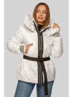 Белая молодежная куртка со съемным поясом и трикотажными манжетами