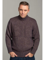 Теплый шерстяной мужской свитер с высокой горловиной фиолетовый меланж