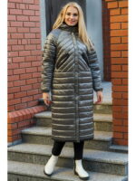 Молодежное модное демисезонное пальто в стиле оверсайз стального цвета