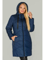 Удобная удлиненная женская куртка в синем цвете на осень - весну от