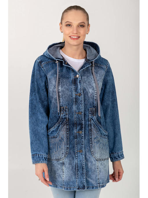 Демисезонная женская джинсовая куртка-ветровка на пуговицах с накладными карманами