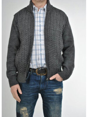 Мужская теплая вязанная кофта разъемной змейкой в цвете графит