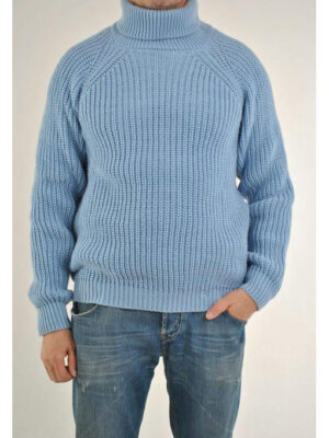 Шерстяной мужской свитер с высоким горлом голубого цвета