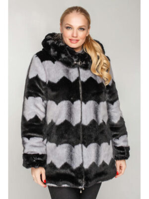 Полушубок на искусственном меху норки серо-голубая с отливом