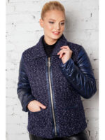 Женская куртка-пиджак на весну синяя с буклированными вставками