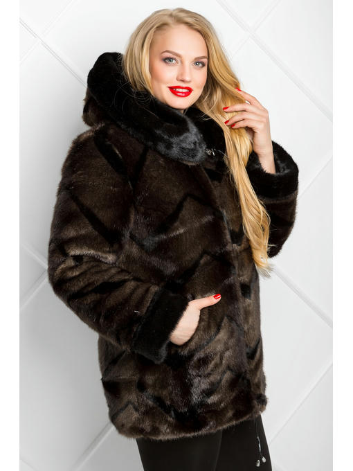 Полушубок из искусственного меха норка черно-коричневая — изображение 10