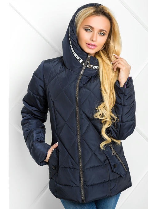 Демисезонная женская куртка со съемным капюшоном синяя — изображение 2