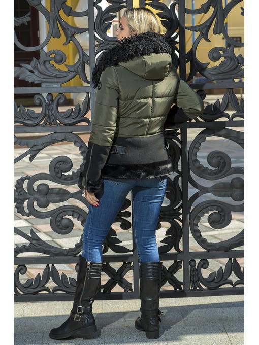 Женская молодежная куртка с капюшоном и мехом, хаки — изображение 2