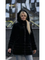 Черная эко-шуба c поясом на молнии