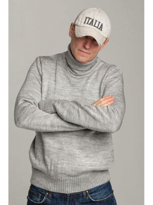 Стильный свитер с высоким горлом Поло светло-серый