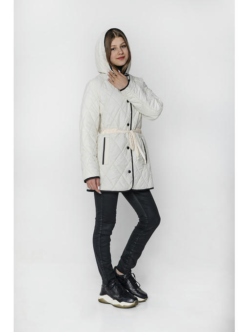 Демисезонная женская куртка с капюшоном в цвете ваниль — изображение 5