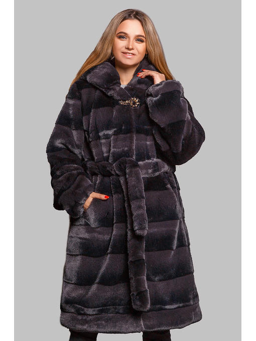 Стильная шуба Бланка на зиму из эко-меха норка с поясом в цвете графит