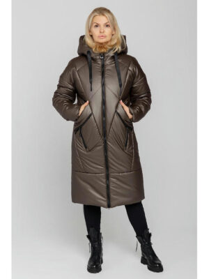 Женское стильное зимнее пальто с капюшоном Климента цвета кофе
