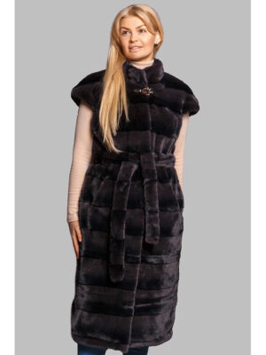 Женский меховой жилет из стриженой эко-норки без капюшона в цвете графит