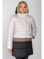 Молочная с бежевой полосой удлиненная куртка демисезон