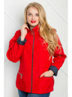 Красная женская ветровка с синими манжетами