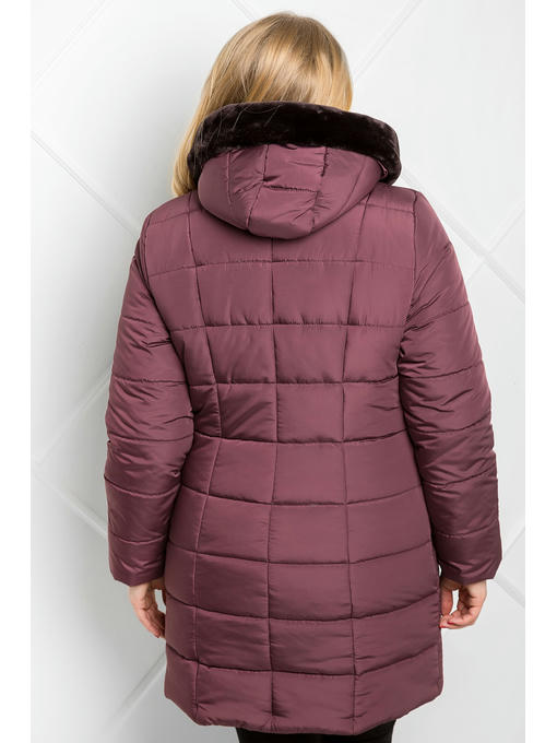 Пальто пуховик зимнее из плащевки цвета марсала с капюшоном — изображение 4