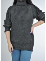 Удлиненный женский свитер крупной вязки с рукавом реглан темно-серый