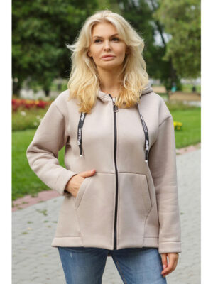 Кофта спортивная с молнией и капюшоном бежевого цвета
