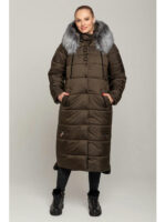 Длинное пальто-куртка на зиму в цвете хаки