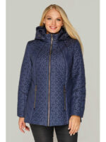 Демисезонная синяя женская куртка с отстежным капюшоном больших размеров