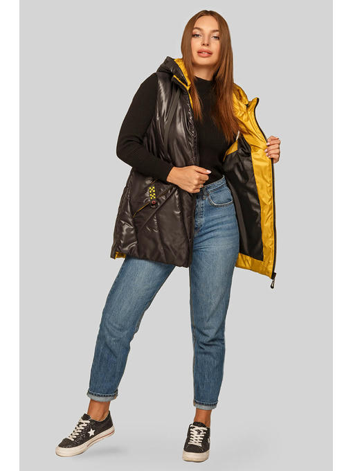 Жилет из плащевки, черный с отстегивающимся капюшоном — изображение 4