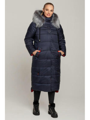 Длинное пальто-куртка на зиму в синем цвете