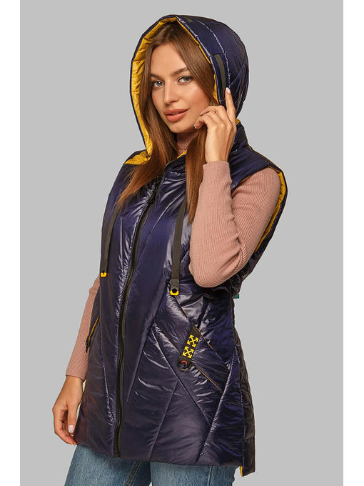 Женский жилет из плащевой ткани синего цвета на молнии — изображение 3