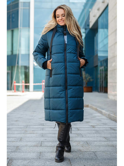 Женское зимнее пальто из плащевки цвета волна р. 42-58 — изображение 2