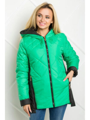 Куртка зеленая демисезонная с черными вставками и манжетами