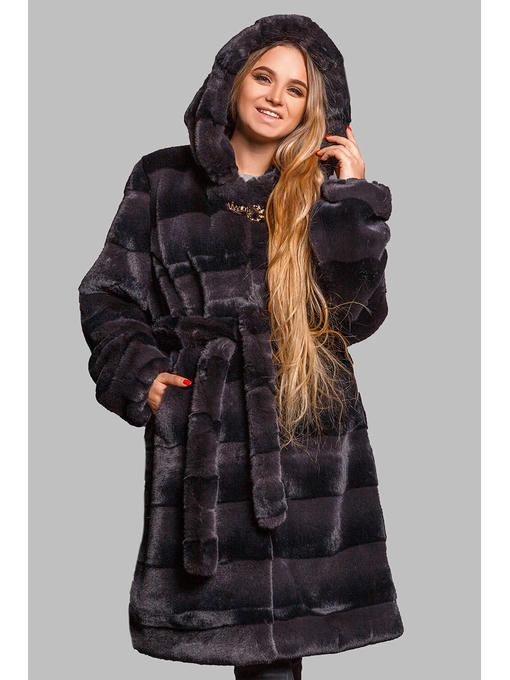 Стильная шуба Бланка на зиму из эко-меха норка с поясом в цвете графит — изображение 4